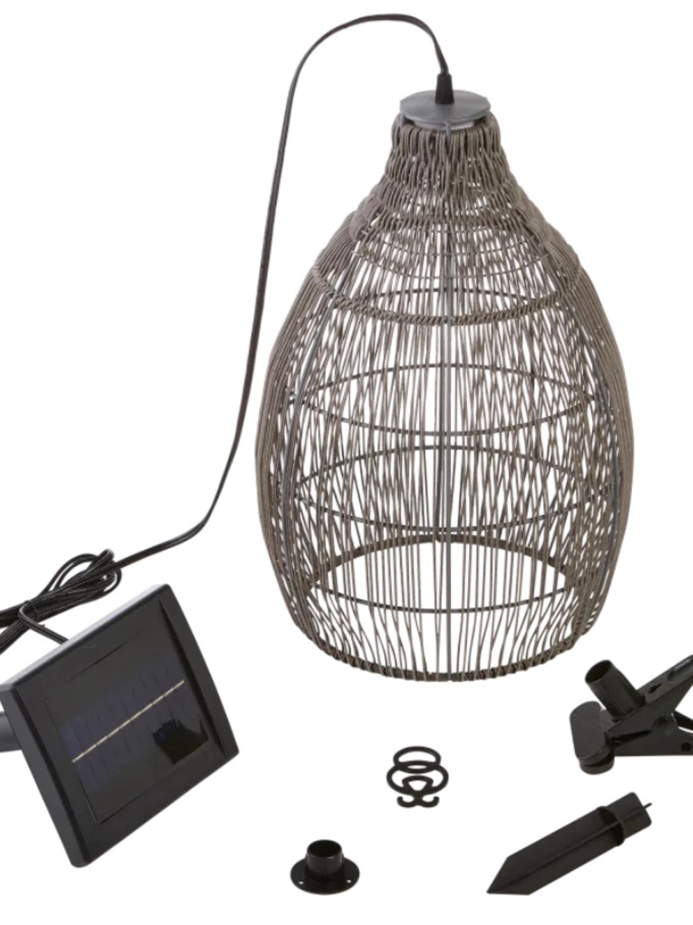 MY HOME NWT Faux Rattan Solar Hanging Pendant -dark gray